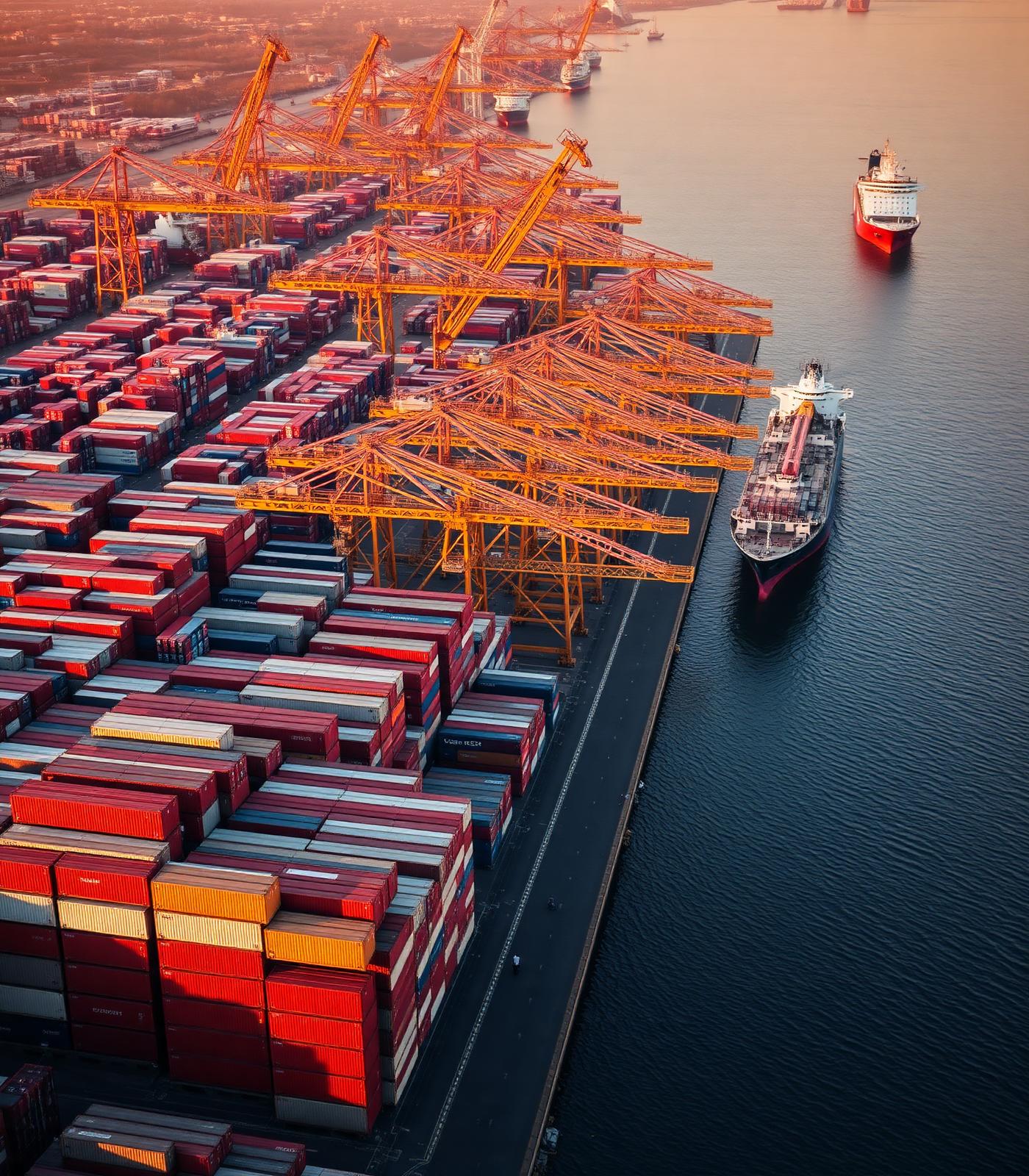Aerial view of an international container port